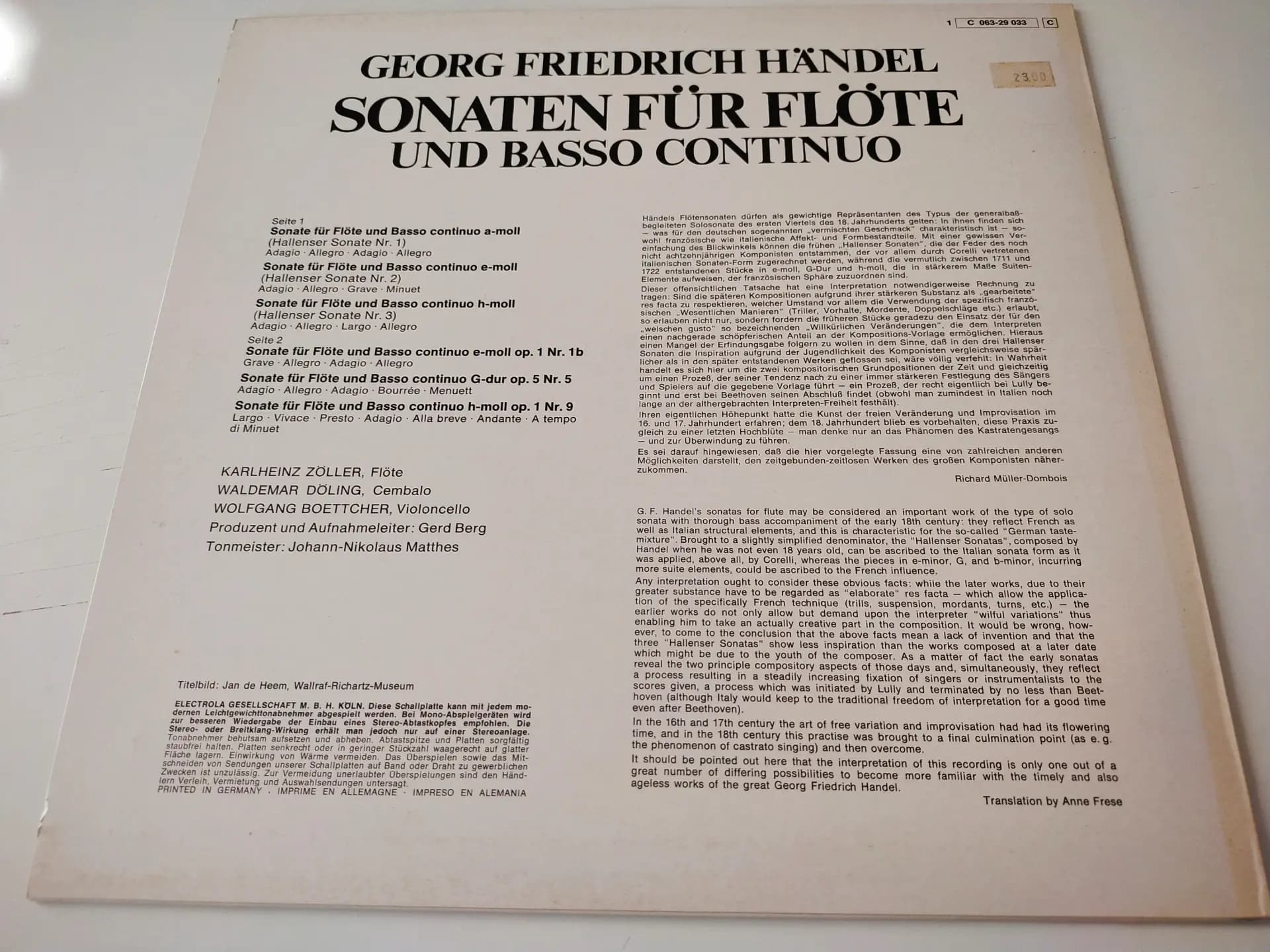 Główne zdjęcie - Händel, Boettcher, Zöller - Sonaten Für Flöte Und Basso Continuo