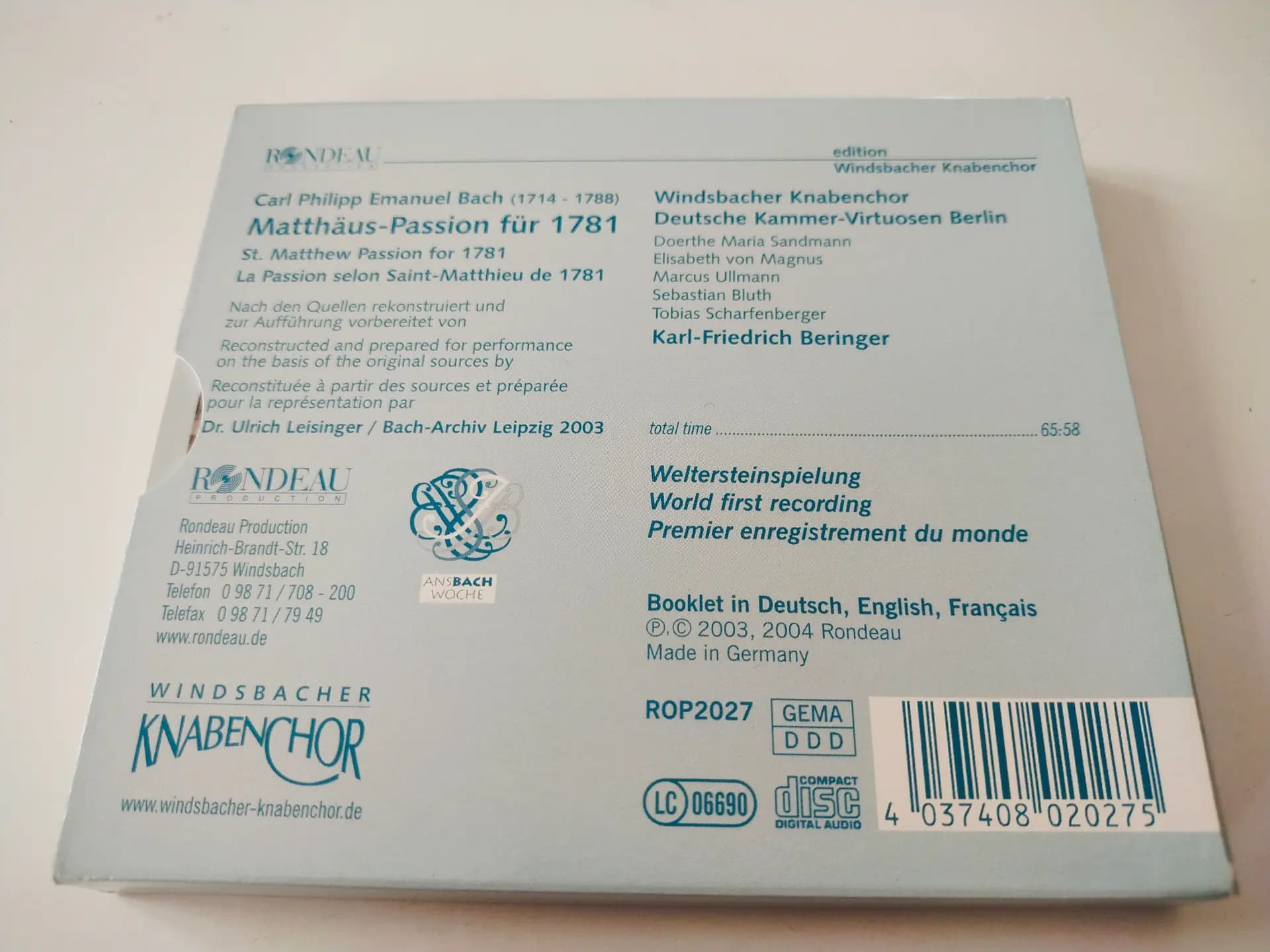 Główne zdjęcie - Bach, Ullmann, Bluth, Scharfenberger - Matthäus-Passion 1781