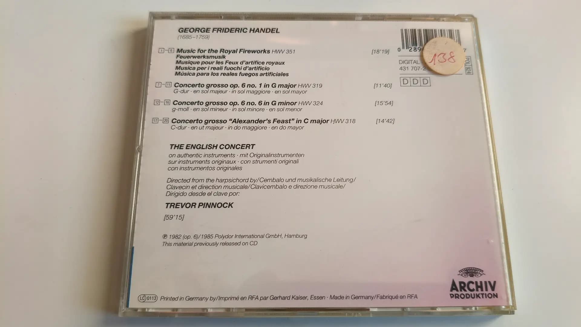 Główne zdjęcie - Händel, Concert, Pinnock - Music For The Royal Fireworks  "Alexander's Feast"