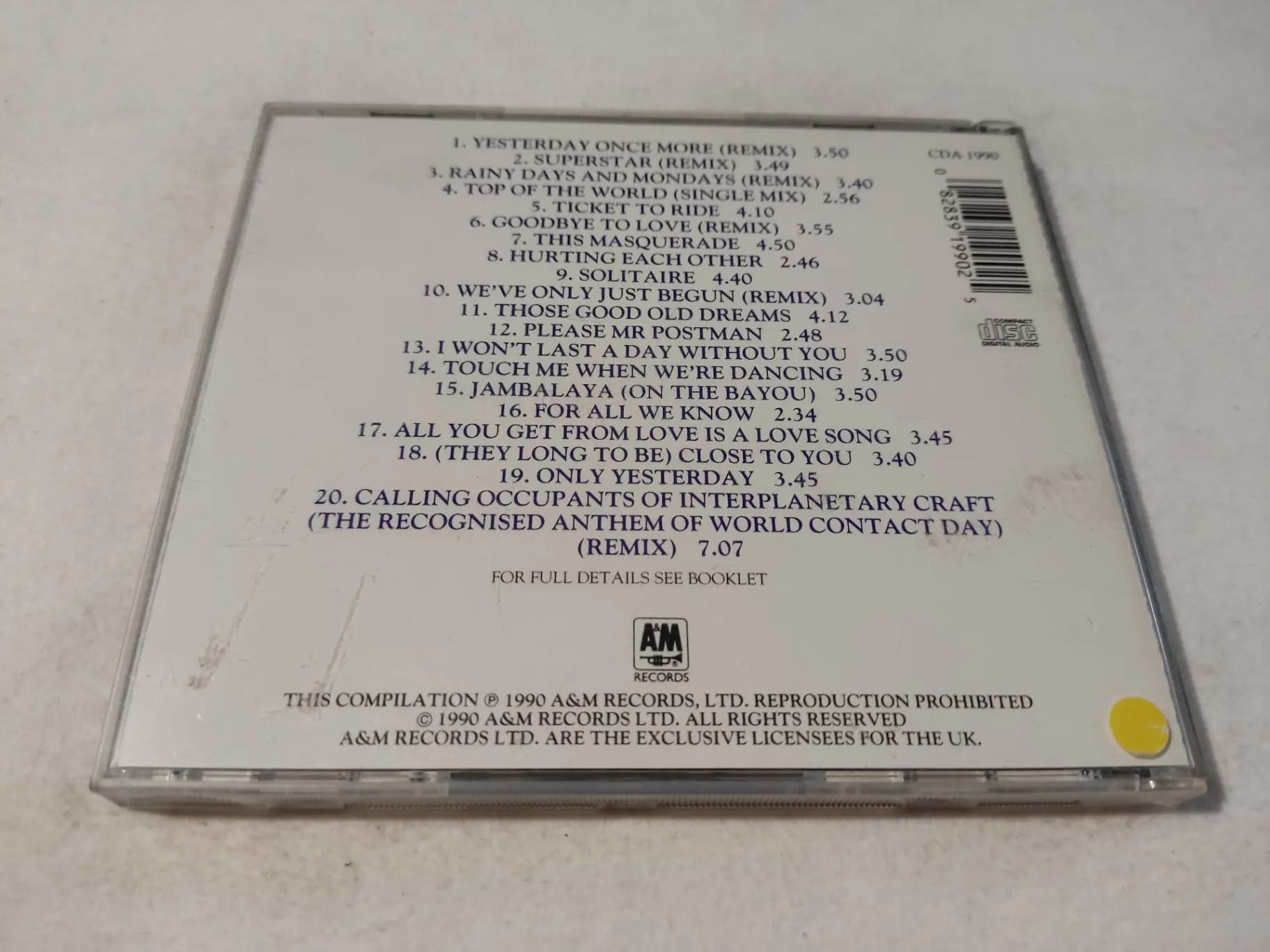 Główne zdjęcie - Carpenters - Only Yesterday - Richard & Karen Carpenter's Greatest Hits
