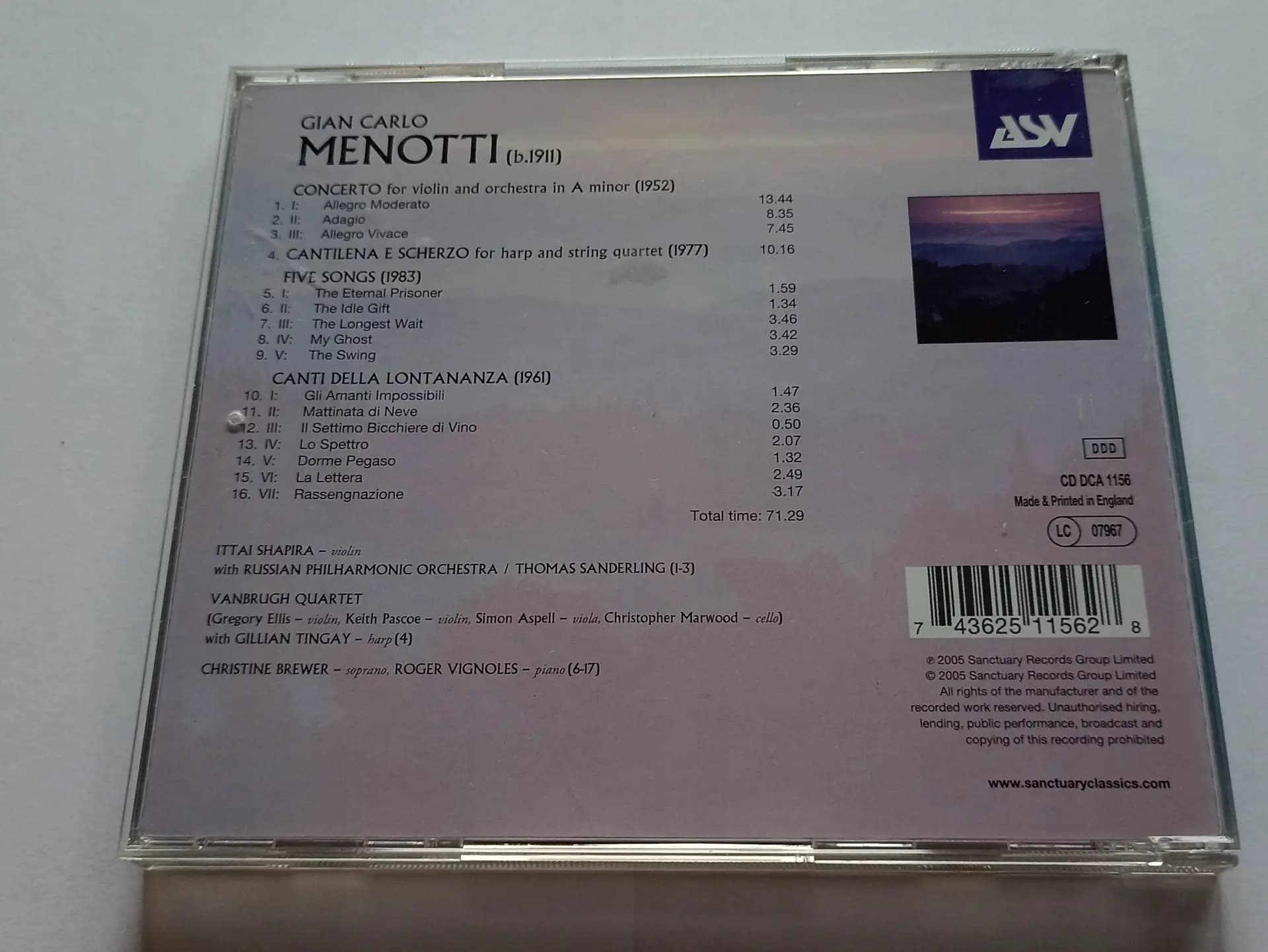 Główne zdjęcie - Menotti - Violin Concerto / Five Songs / Canti Della Lontananza / Cantilena & Scherzo