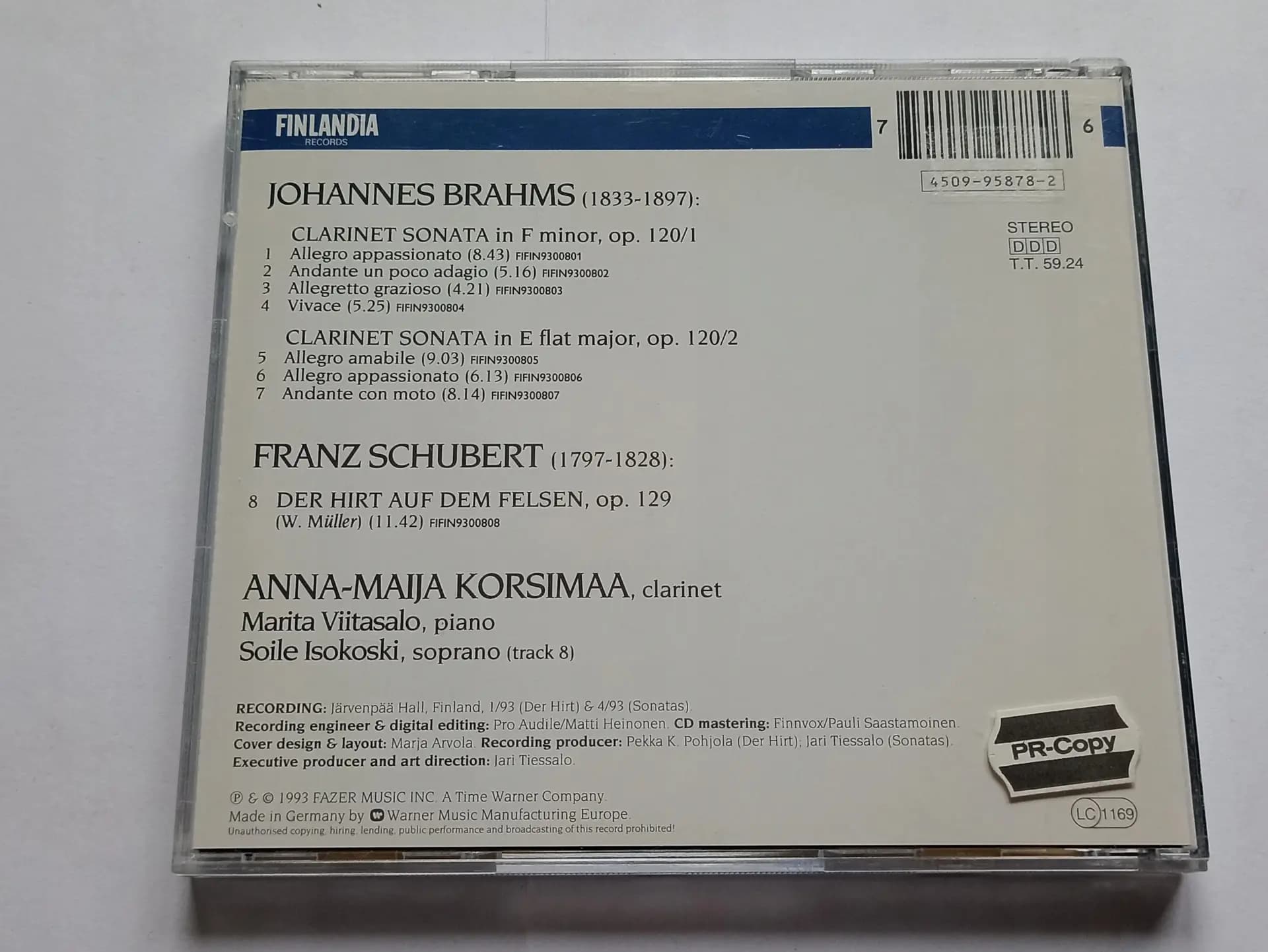 Główne zdjęcie - Brahms, Schubert, Anna - Maija Korsimaa, Marita Viitasalo, Soile Isokoski   Clarinet Sonatas / Der Hirt Auf Dem Felsen