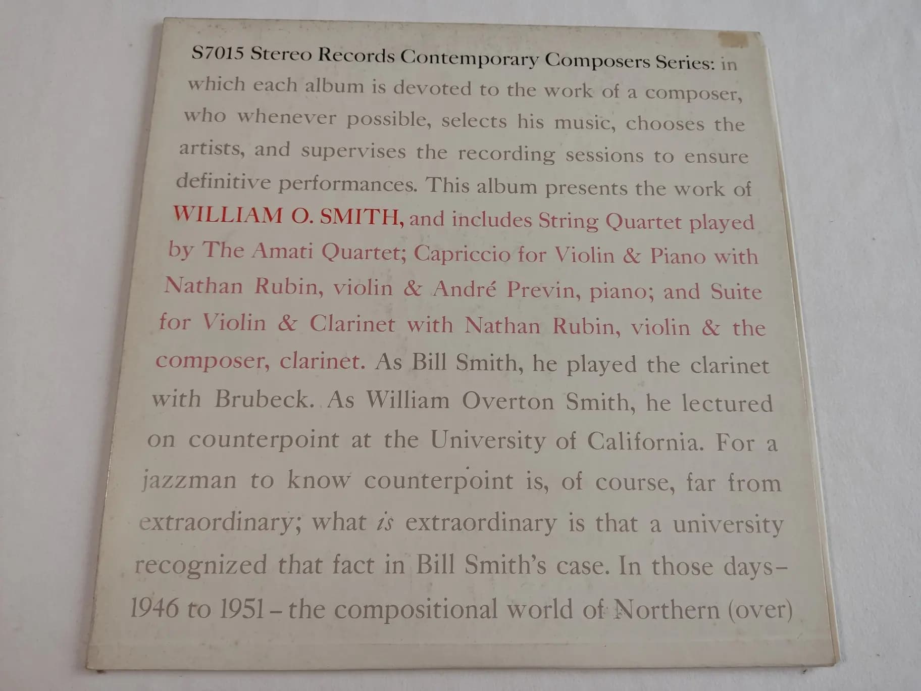 Główne zdjęcie - William O. Smith - String Quartet