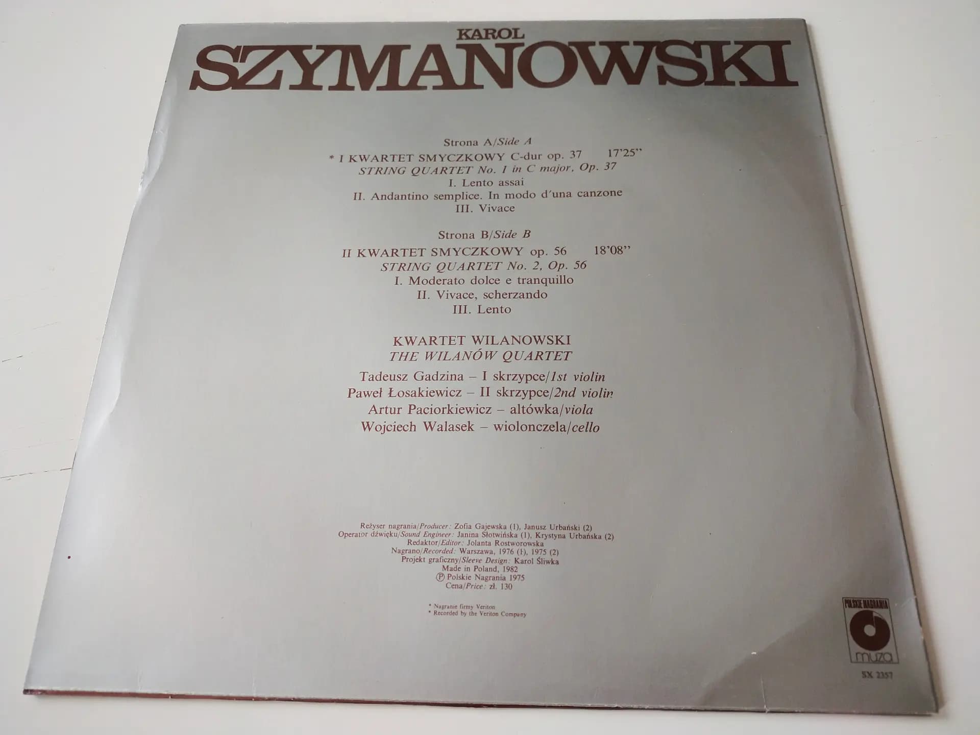 Główne zdjęcie - Szymanowski, The Wilanów String Quartet - Two String Quartets