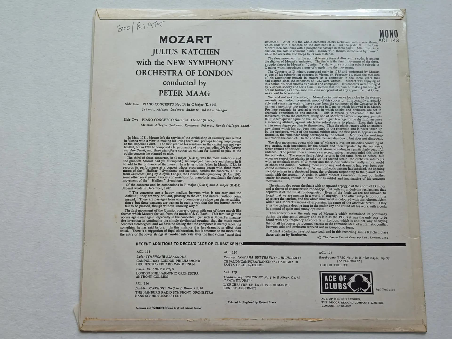 Główne zdjęcie - Mozart, Julius Katchen, Maag - Mozart Piano Concertos Nos. 13 & 20