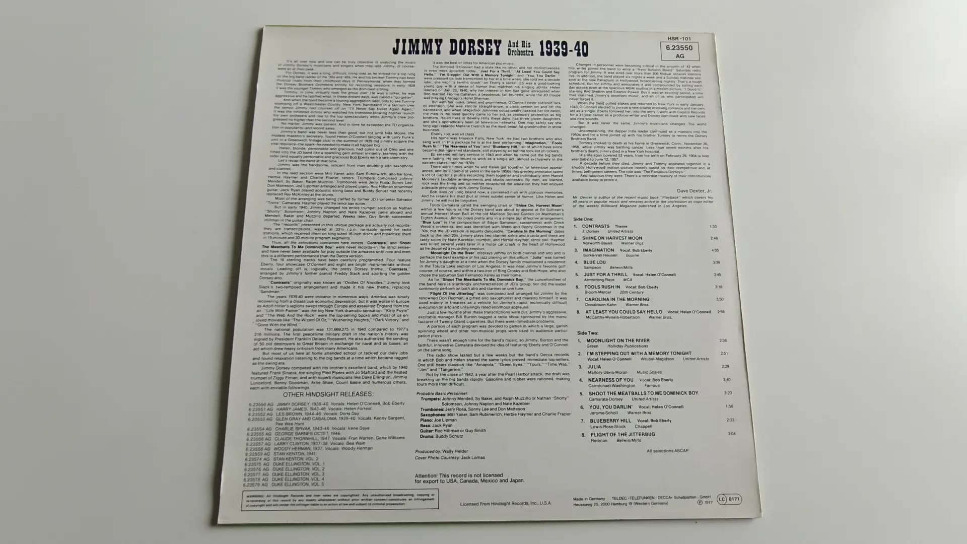 Główne zdjęcie - Jimmy Dorsey And His Orchestra - The Uncollected Jimmy Dorsey, 1939-1940