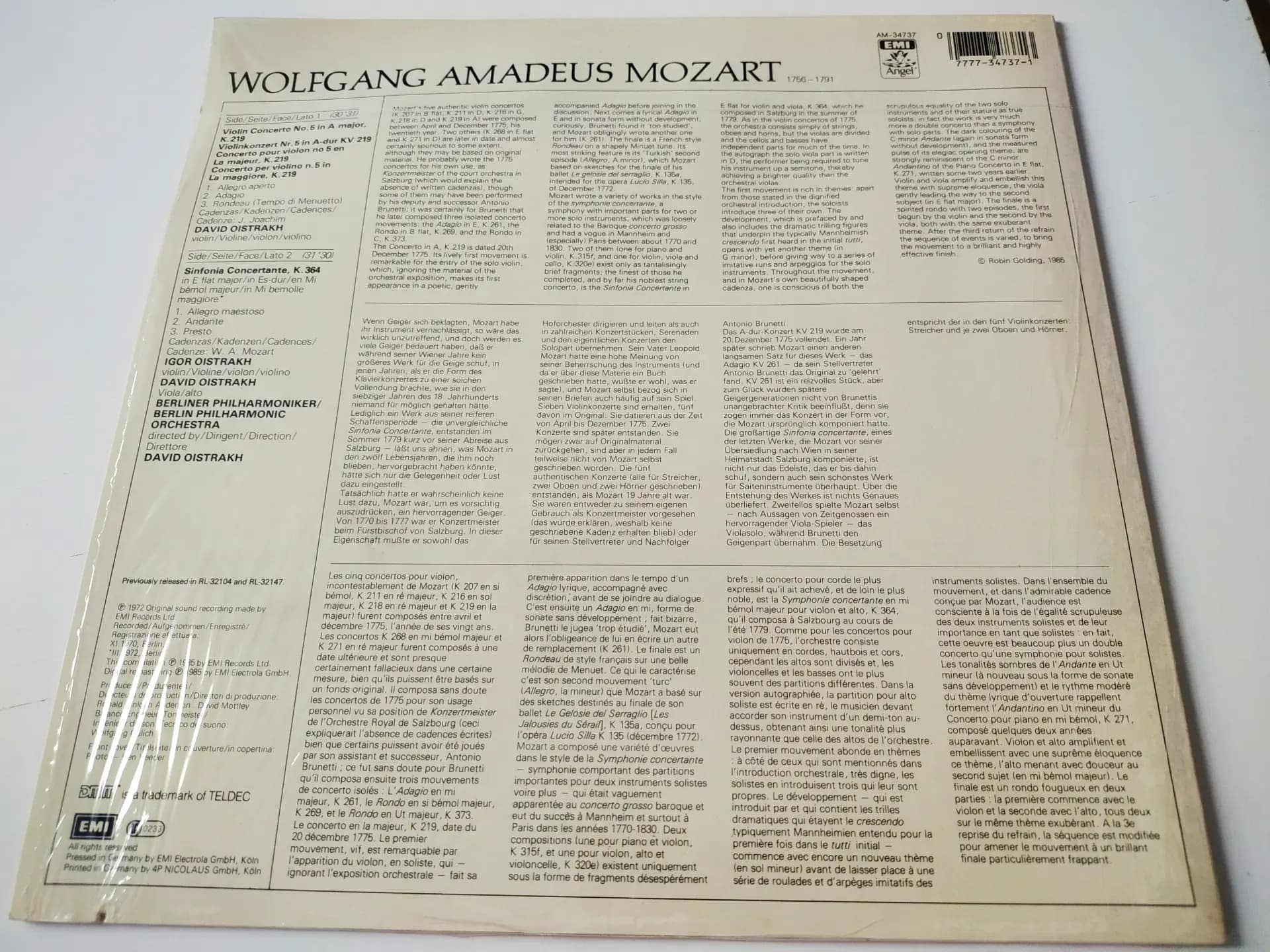 Główne zdjęcie - Mozart, Oistrach - Violin Concerto No 5 / Sinfonia Concertante K364