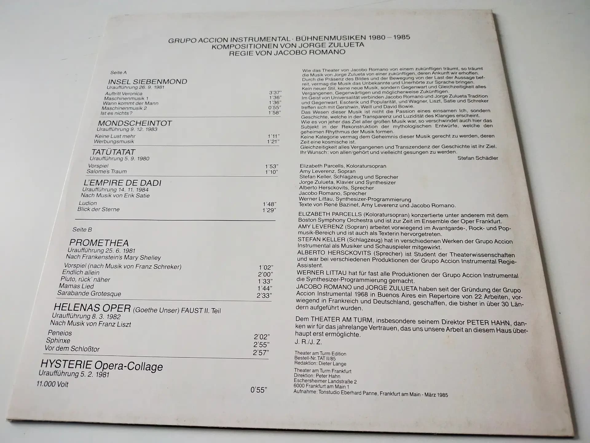 Główne zdjęcie - Grupo Acción Instrumental, Romano, Zulueta - Bühnenmusiken 1980-1985