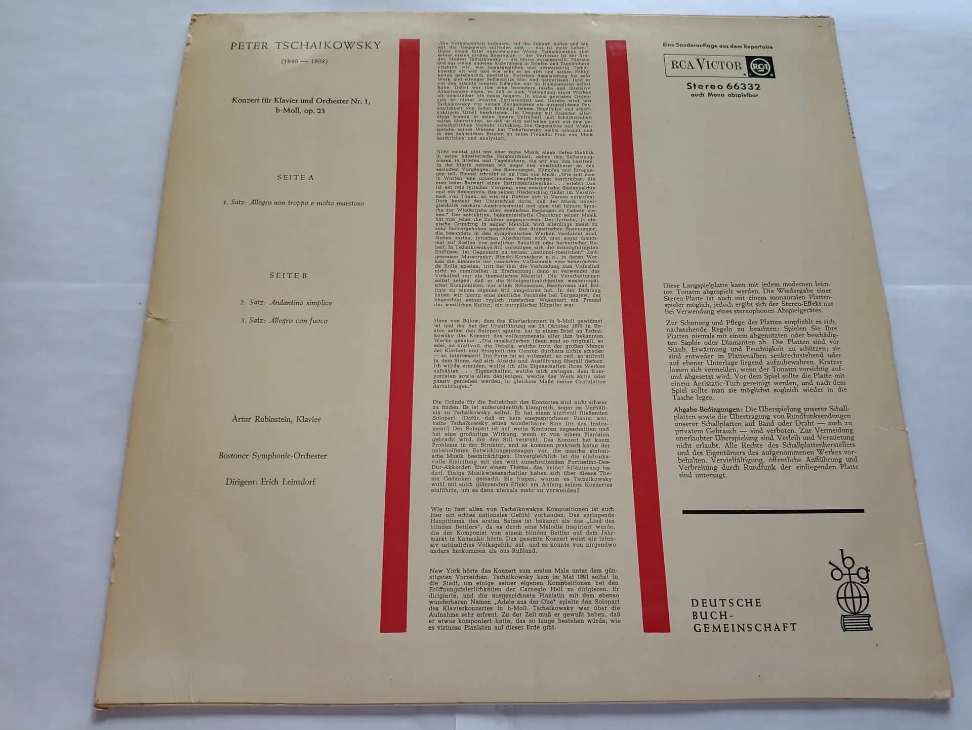Główne zdjęcie - Peter Tschaikowsky, Artur Rubinstein, Bostoner Symphonie - Orchester, Erich Leinsdorf Klavierkonzert Nr. 1, B Moll, Op. 23