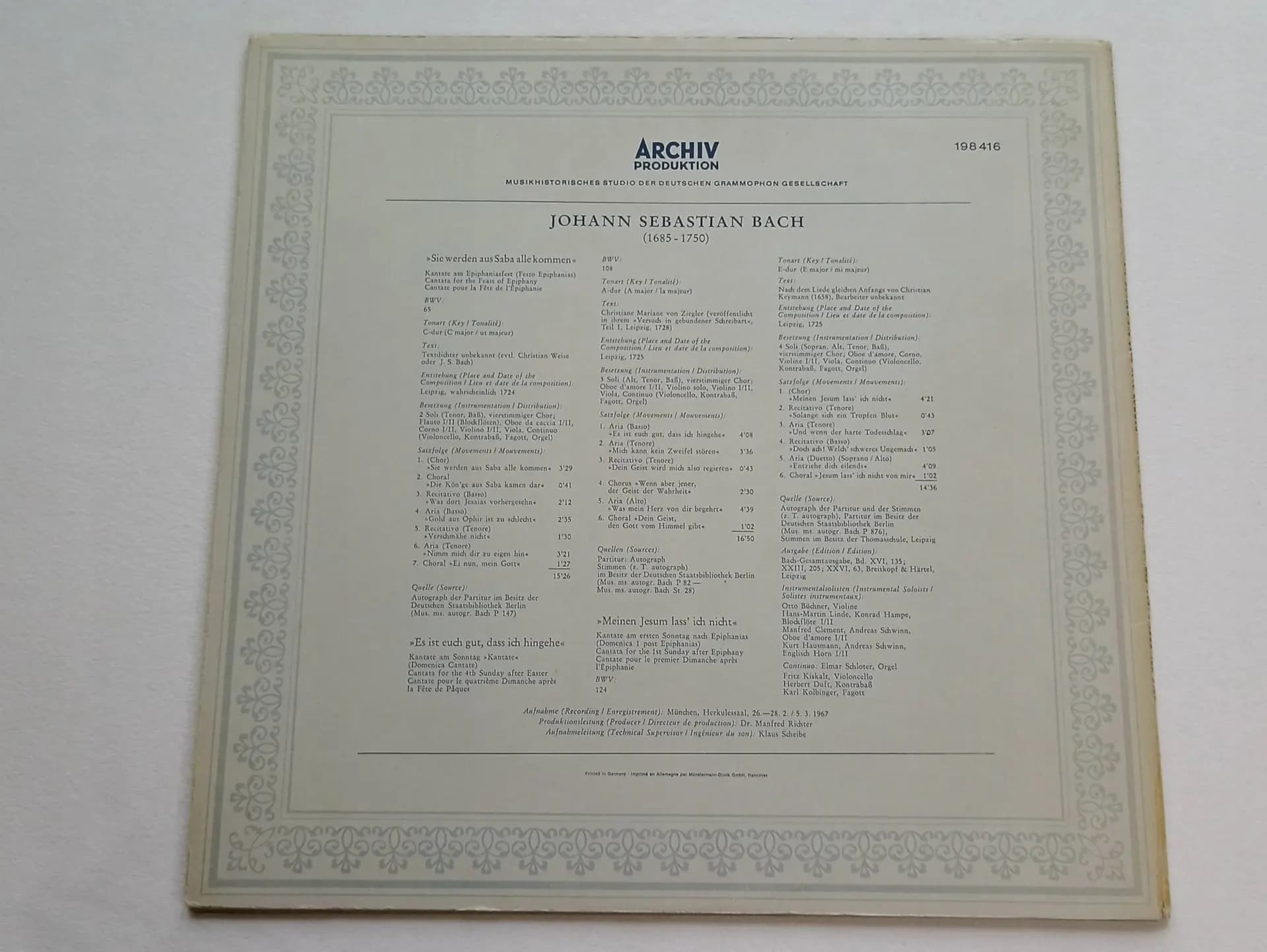 Główne zdjęcie - Bach, Schädle, Töpper, Haefliger, Richter - 3 Kantaten, BWV 65, 108, 124