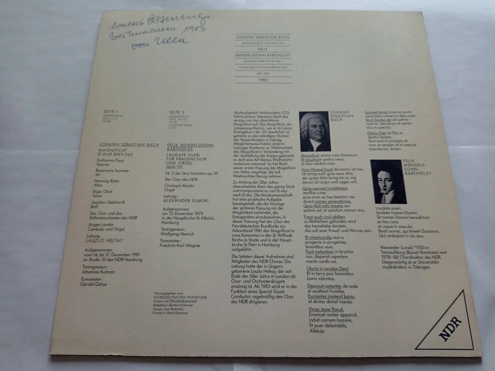Główne zdjęcie - Chor des NDR, Sinfonieorchester des NDR - Bach : Magnificat; Mendelssohn : Laudate Pueri Op. 39 Nr. 2 – 1982