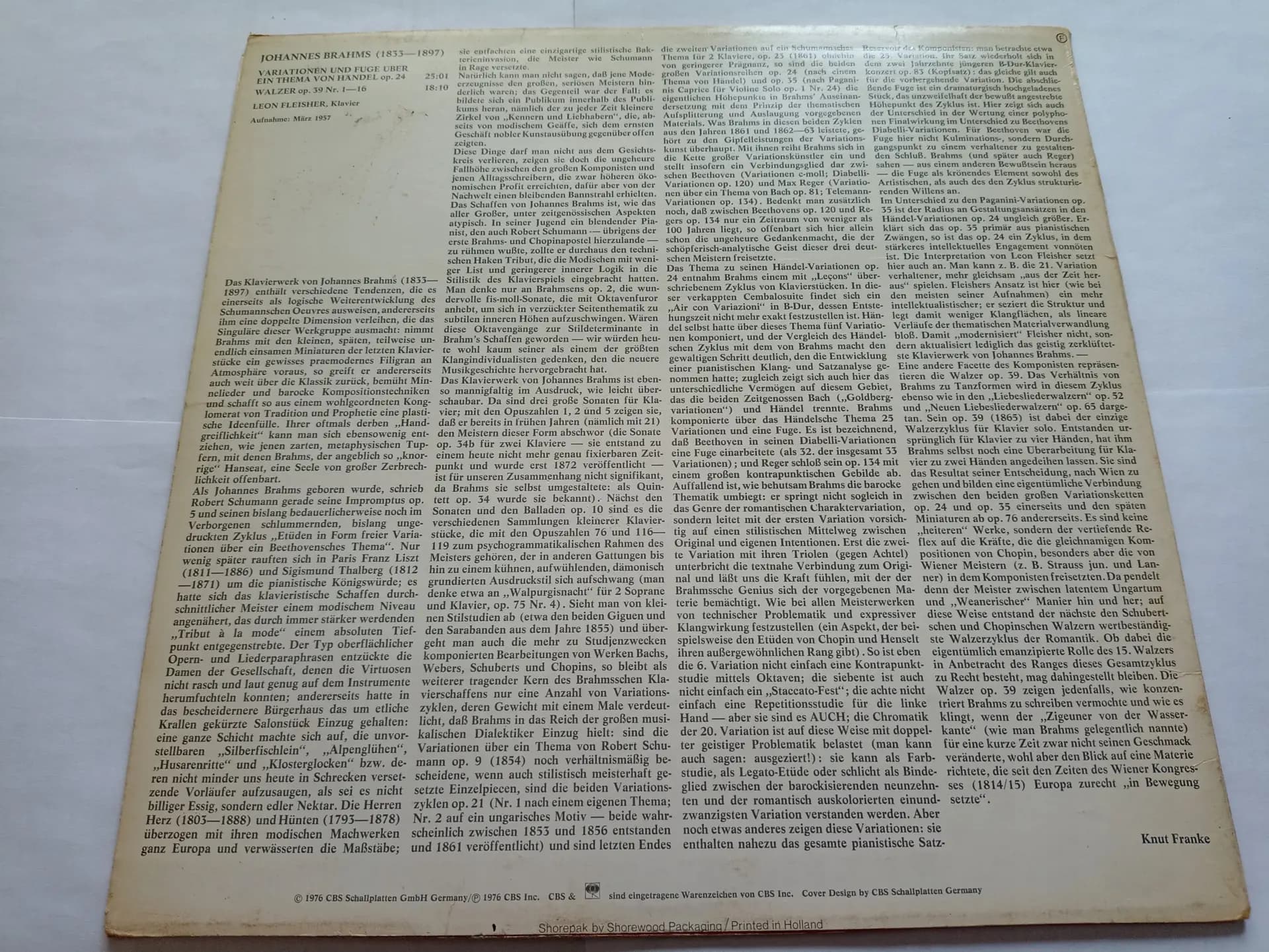 Główne zdjęcie - Johannes Brahms, Leon Fleisher - Variationen Und Fuge über Ein Thema von Händel Op. 24 / Walzer Op.34 Nr. 1 16